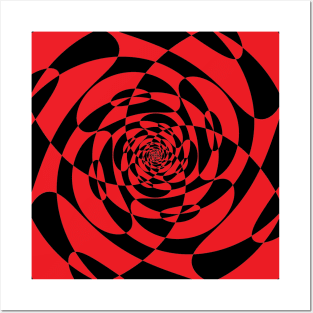 Red and Black Spiral Op Art Posters and Art